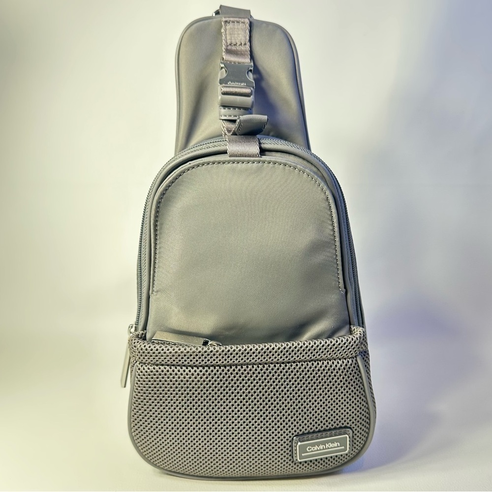 NEW CALVIN KLEIN JESSIE NYLON SLING BAG BACKPACK GREY